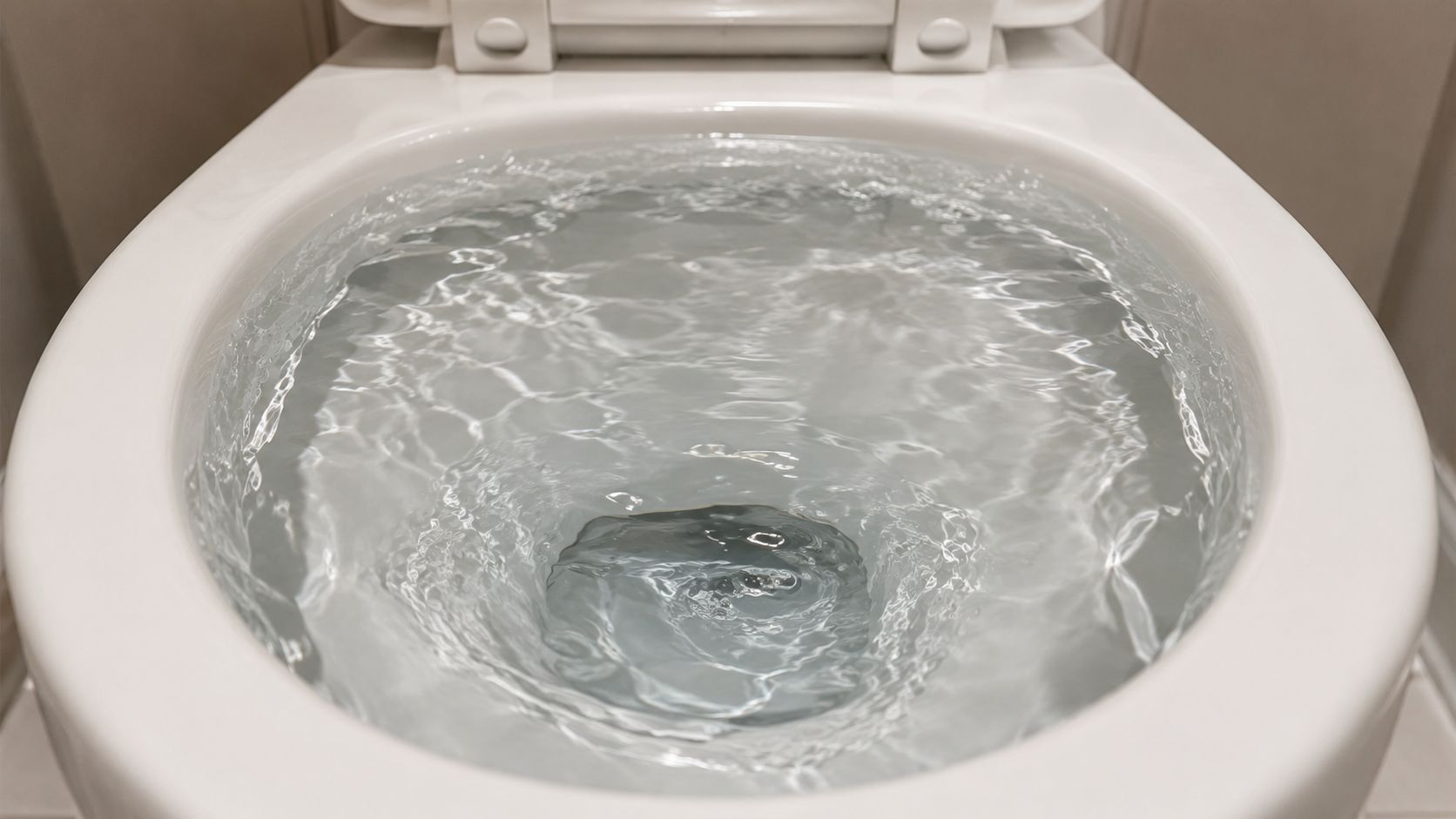 Et hvidt toilet med en roterende vandstrøm i kummen, der indikerer et effektivt og velfungerende skyl.