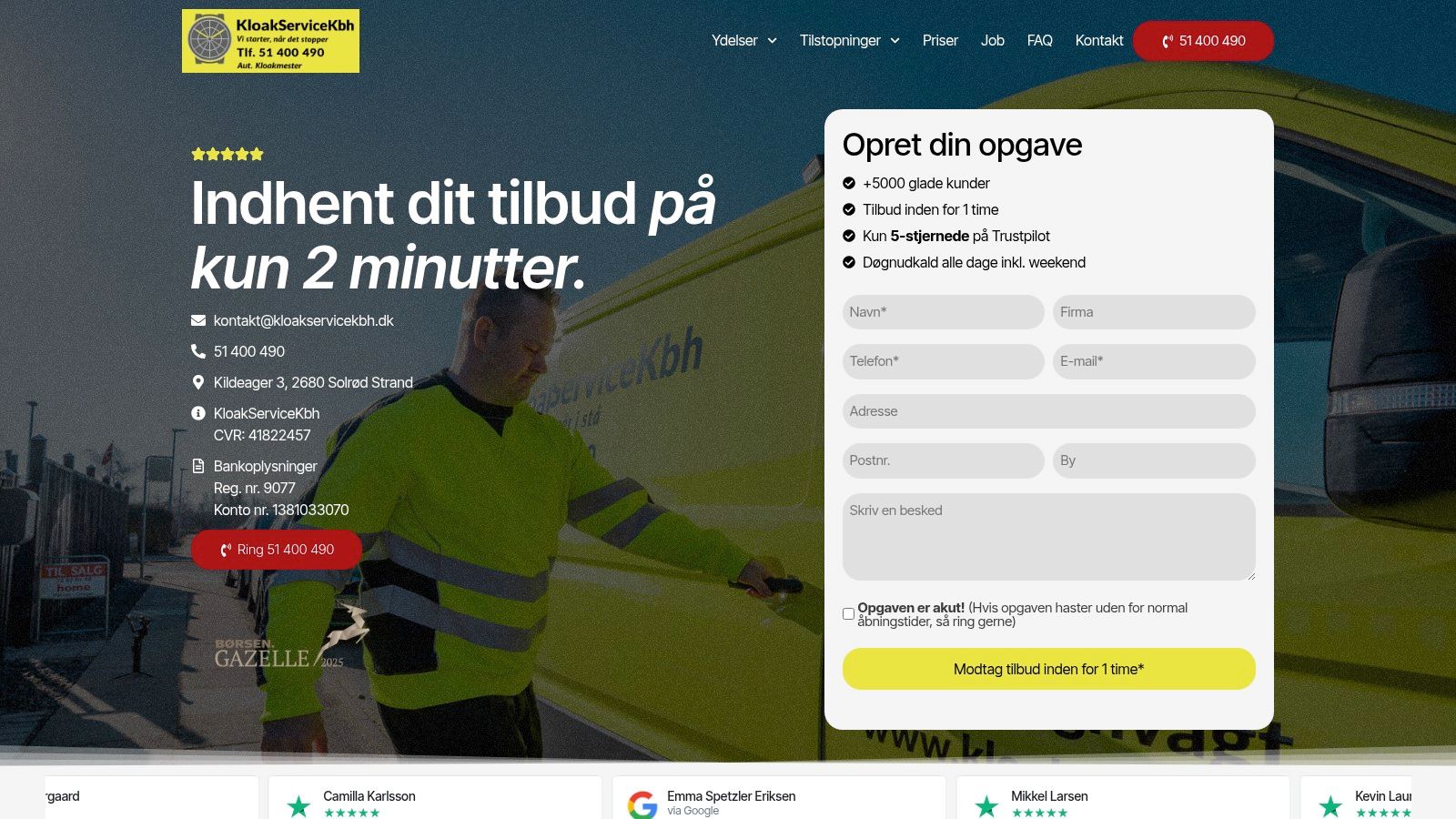 Screenshot from https://kloakservicekbh.dk/kontakt/